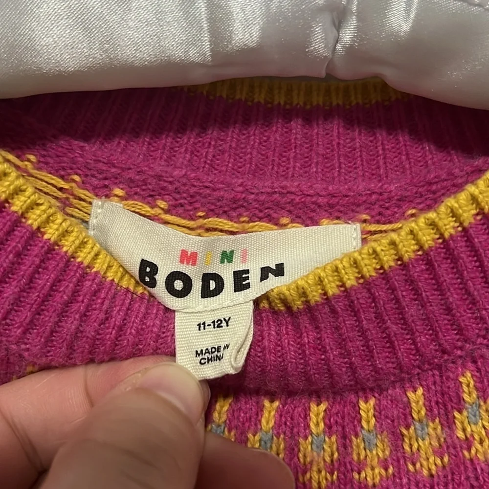 Mini Boden Girls Fair Isle Long Sleeve Jumper Dress Pink Multi Color size 11-12